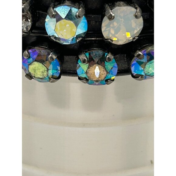 Set of Vintage Aurora Borealis Rhinestone Bangle Set of 2 Black Finish 7.5 inch - Picture 14 of 16